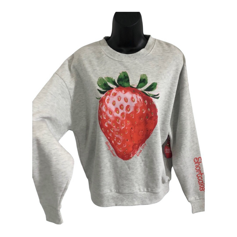 Strawberry shortcake grey‎ sweatshirt with giant waxed Strawberry print size XS